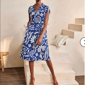 Boden Blue and White Floral Wrap Dress